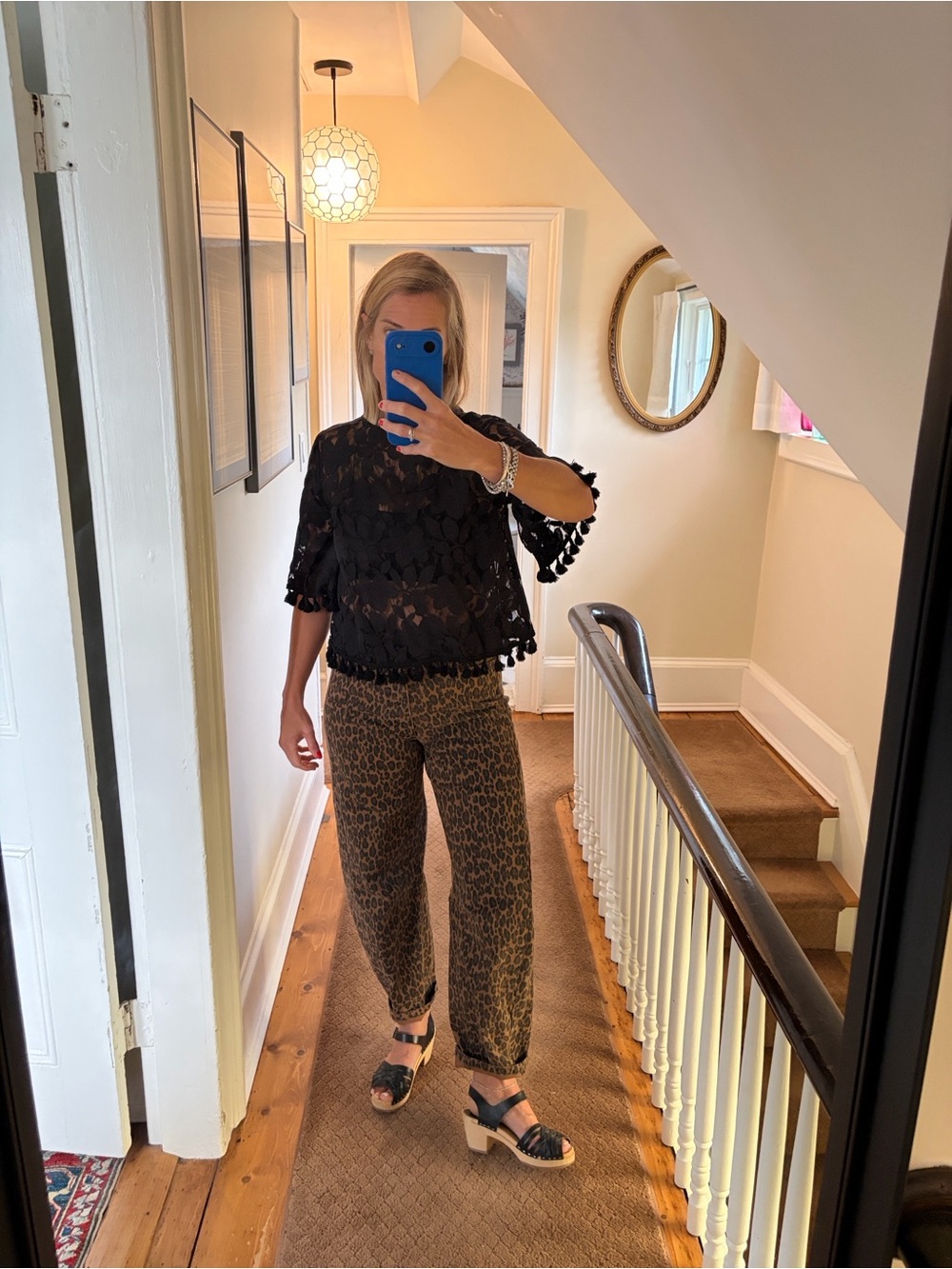 Harlowe & Graham Black Lace Top with Pom Trim